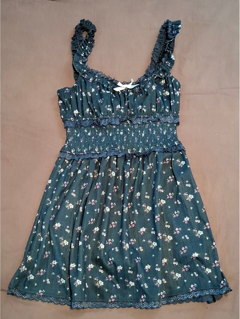 For Love & Lemons Teal Floral Babydoll Mini Dress XS Boho